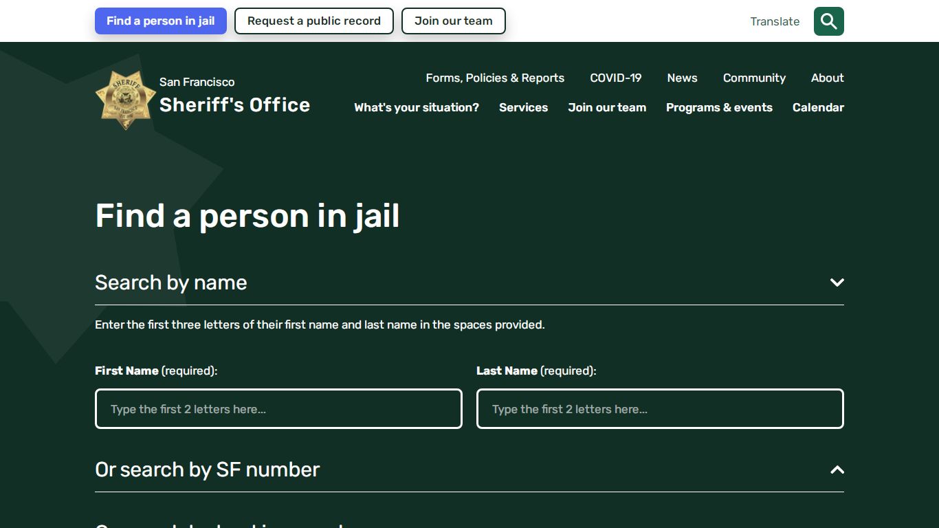 Find a person in jail - San Francisco Sheriff's Department