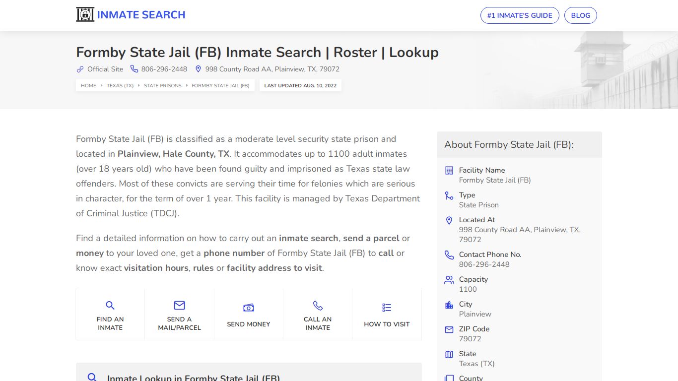 Formby State Jail (FB) Inmate Search | Roster | Lookup